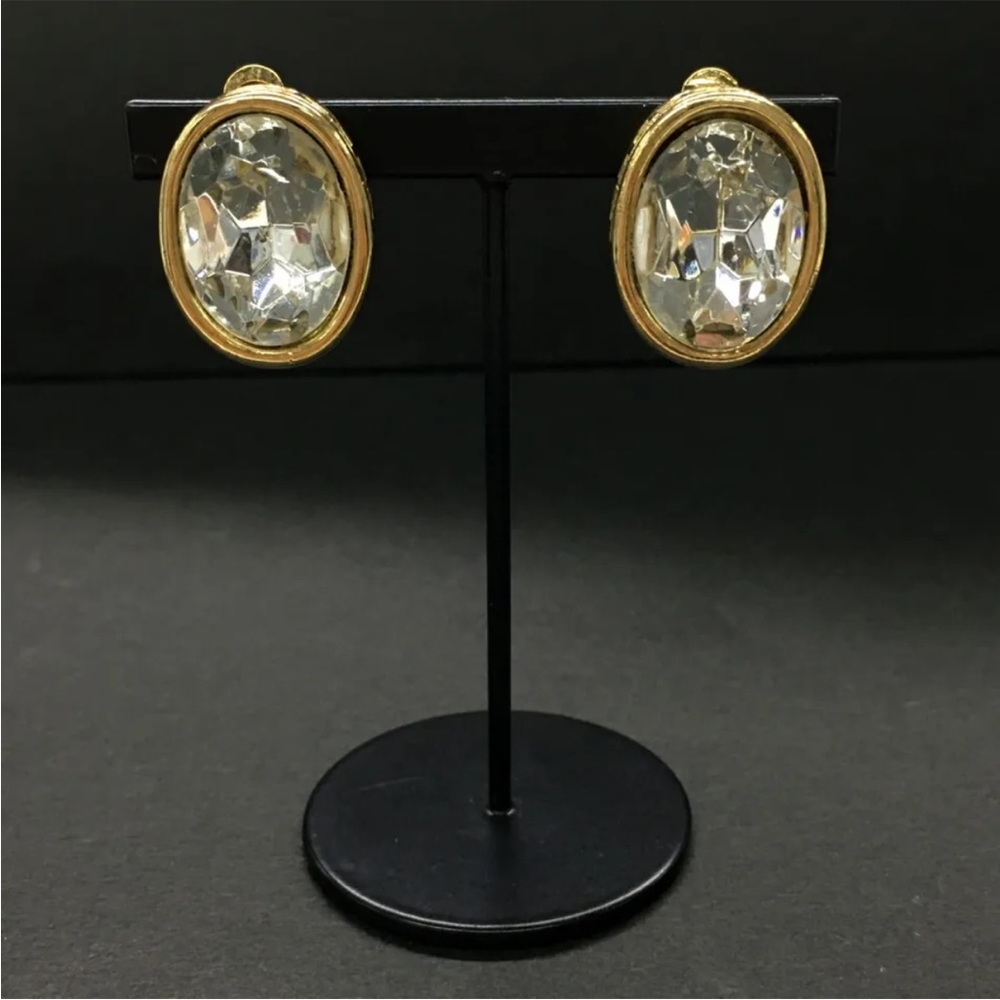 GIVENCHY Rhinestone Gold Tone Clip On Earrings